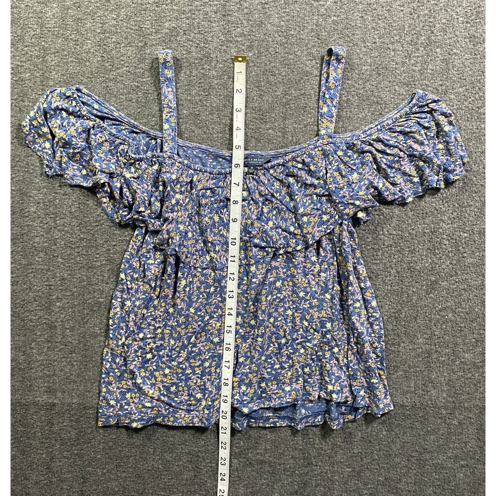 Lucky Brand Women Blue Floral Cold Shoulder Ruffle Blouse Top Boho Size M - Picture 3 of 6